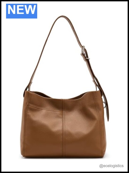 Handbags - Genuine Leather Hobo Shoulder Bag with Adjustable Strap